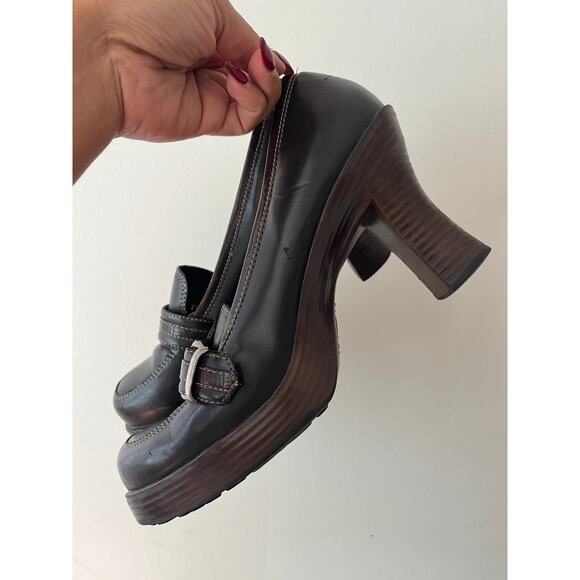LEI Chunky Dark Brown Oxford Heel Shoes size 8.5 Y2K - Picture 1 of 9